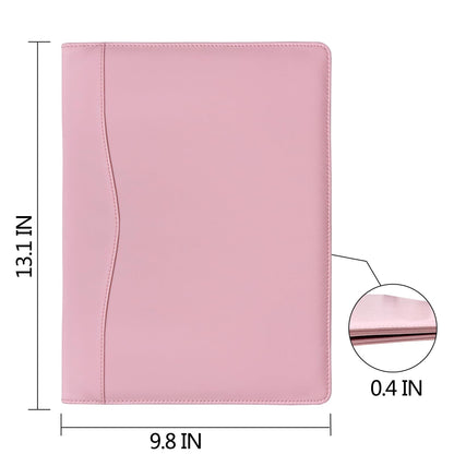 Padfolio Portfolio Binder, Leather Clipboard Folder Briefcase Loose-Leaf Binder with Cover Brown Folder with Pockets Resume Folder for Business Office Meeting Men Women's Business (A4, Pink)