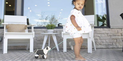 LOVEVERY |The Pull Pup | Wooden Push Pull Toy, Black/White/Natural Wood, Sustainable Toy for Toddler, Ages 18+ Months