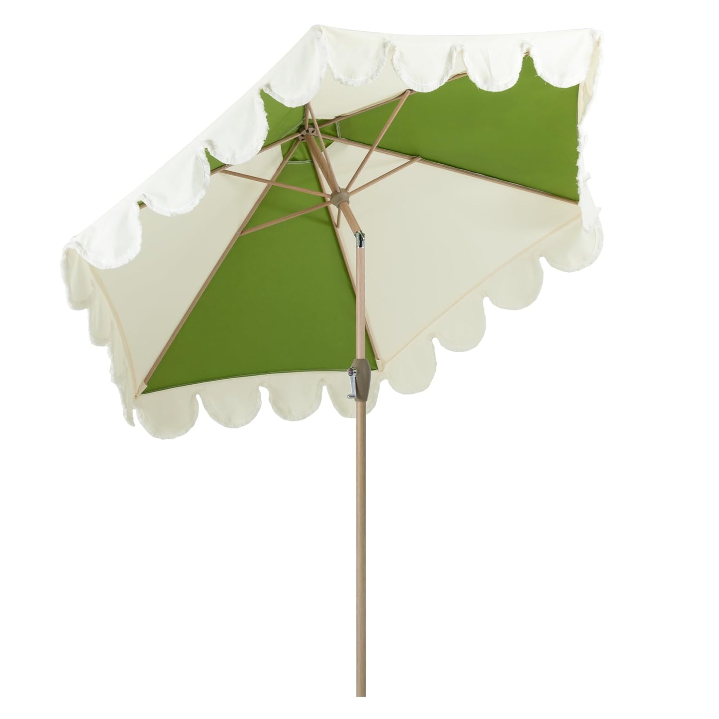 Tempera 9ft Scalloped Patio Umbrellas with Fringe, Market Umbrellas with Water-Resistant and Fade Resistant Canopy, 1.5" Wood Pole & Button Tilt.