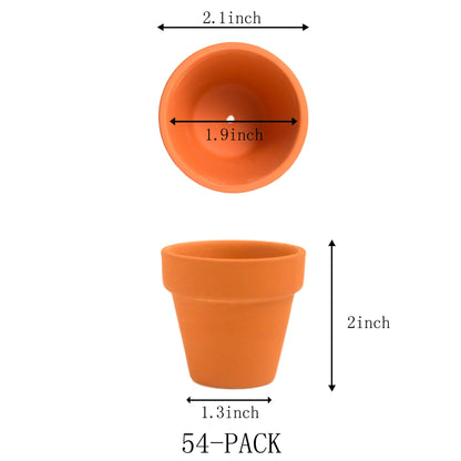 Fcacti 54 Pcs Small Mini Clay Pots 2.1'' Terracotta Pot Clay Ceramic Pottery Planter Cactus Flower Pots Succulent Nursery Pots- Great for Window Boxes, Cactus, Plants, Crafts, Wedding Favors