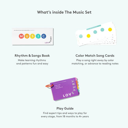 LOVEVERY | The Music Set | 6 Montessori Musical Instruments & Rhythm Book | Educational Toys for Toddlers & Preschoolers | Simple Songs and Play Guide | Ages 18 Months to 4+ Years