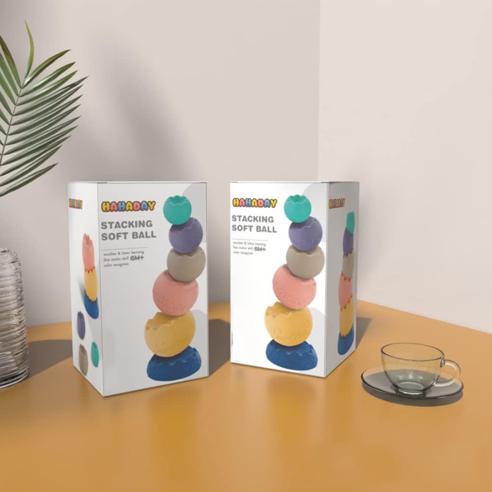 Baby Sensory Balls Teething Toys 6 9 12 18 Months Soft Building Blocks Toddlers Montessori Fine Motor Skills Stacking Ring Infant Boys Girls Easter Basket Stuffers Gifts One 1 2 3 Year Old