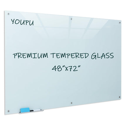 Magnetic Glass Writeboard 72"x48" Premium Tempered Dry Erase Boards Wall Mounted Frameless Whiteboard Bulletin Message Boards (White)