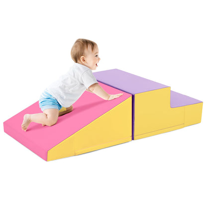Costzon Climbing Toys for Toddlers, Soft Play Set for Crawling, Climbing, Sliding, Indoor Active Play, 2 PCS Foam Climbing Blocks for Infants Baby Kids (Rose+Yellow)