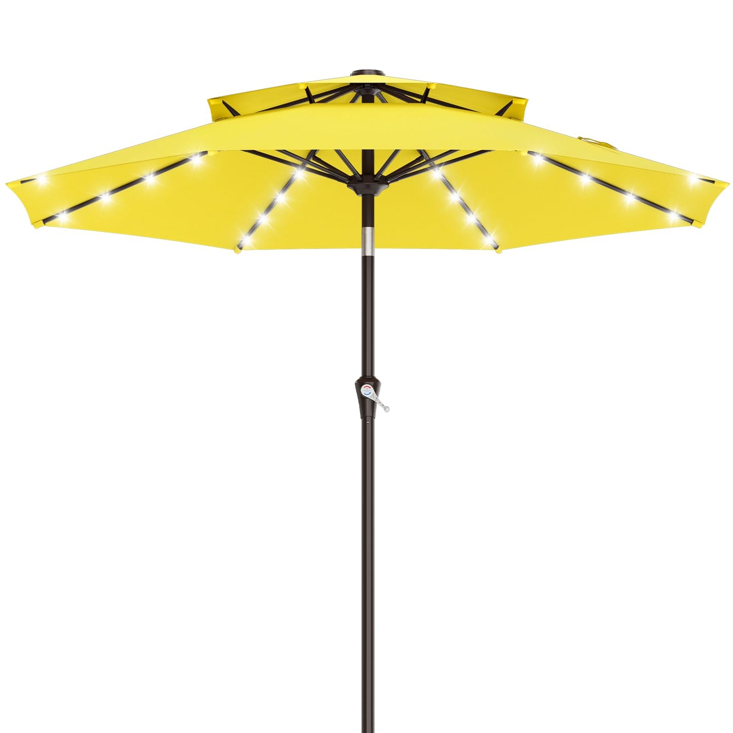 AreShark 9ft 2 Tiers Patio Umbrella with Solar Lights, Outdoor Umbrella w/ 32 LED Lights&8 Sturdy Ribs, Table Umbrella for Deck, Backyard, Pool(Yellow)
