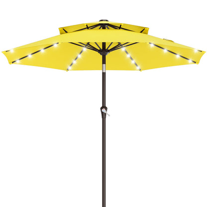 AreShark 9ft 2 Tiers Patio Umbrella with Solar Lights, Outdoor Umbrella w/ 32 LED Lights&8 Sturdy Ribs, Table Umbrella for Deck, Backyard, Pool(Yellow)