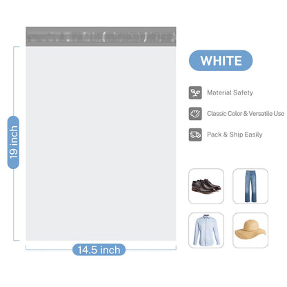 Metronic Poly Mailers 14.5x19 200 Pcs | Large Shipping Bags for Clothing | Strong Adhensive Mailing Bags for Small Business, Shipping Envelopes Bags, Tear-resistant Package Bags White