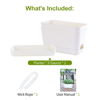 Oliz Self Watering Planters: 2 Packs Rectangular Plant Pots with with Drainage and Tray, 10 Inch Window Pot Self Watering Planter for Herb, Houseplants