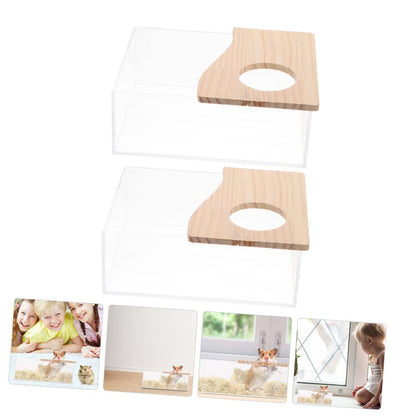 WOONEKY Chinchilla Bath Toy Bin Acrylic Small Chinchilla Bathtub Multi-Function Cage Box Easy Clean Design