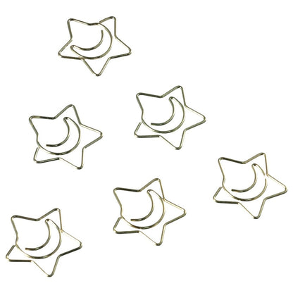 dohobby 50pcs Creative Moon and Star Shaped Paper Clip, Cute Gold Metal Bookmarks Memo Clips Set with Storage Box,Office Accessories for Home, Office
