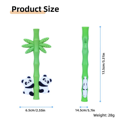 Baby Teether Toy Panda Shape Silicone Teething Toys for Babies 0-24 Months, Chew Toys for Infants Teething Relief, Hollow Tube Toothbrush Head for Gum Massage and Self-Brushing Training, Easy to Grip
