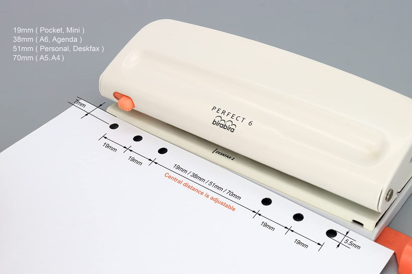 Bira Craft Adjustable 6 Hole Punch, Off White, 8 Sheet Capacity, Mini/Pocket A3/ A4 / A5 / A6 / Agenda/Personal/Deskfax, Performance Guaranteed