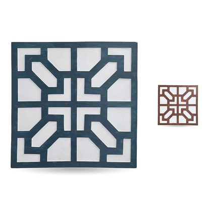 2 Pack Square Stepping Stones, 10” Cement Garden Path Stones in Moroccan Tile Design, Modern Geometric Outdoor Patio Decor, Weather-Resistant (Midnight Indigo)