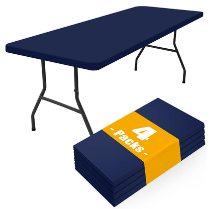 Smiry 4 Pack Rectangle Picnic Table Cloth, Waterproof Elastic Fitted Tablecloths, Washable Polyester Rectangular Patio Table Cover for Camping, Indoor and Outdoor (Navy, 30"x72")