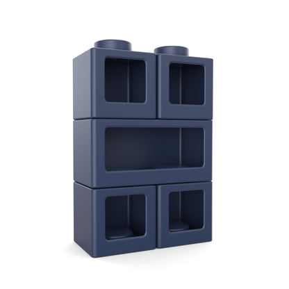Step2 Contemporary Builders Stackable Storage Cubes, Modular Building Block Kids Toy Organizer Set, 5-Piece, Open-Front, Blue
