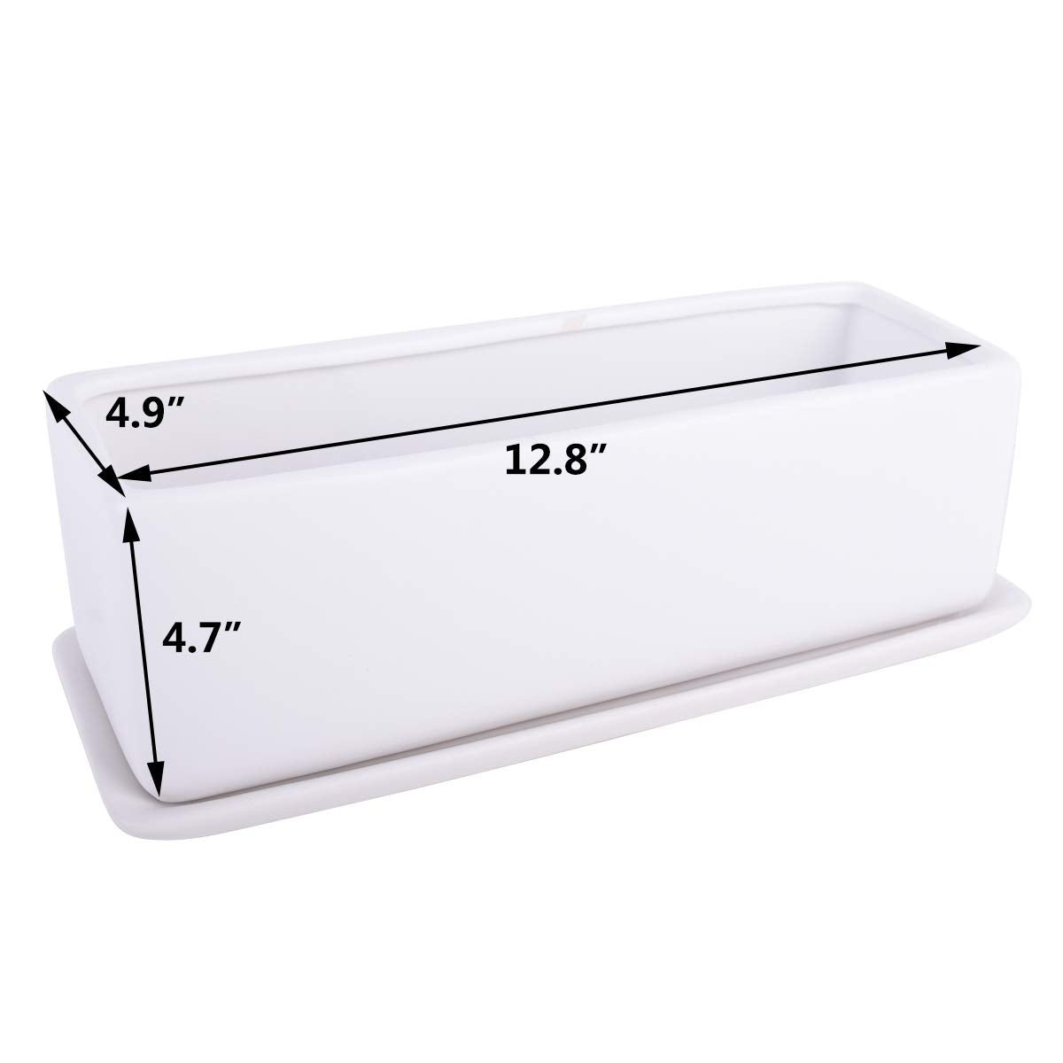 Vencer 12 Inch Rectangular Modern Minimalist Ceramic Succulent Planter Pot - Window Box with Saucer,Office Desktop Potted Stand,White,VF-0135