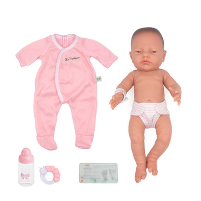 JC Toys 17" Realistic Newborn Baby Doll – Made in Spain, Soft Vinyl Body with Accessories, Dressed in Pink