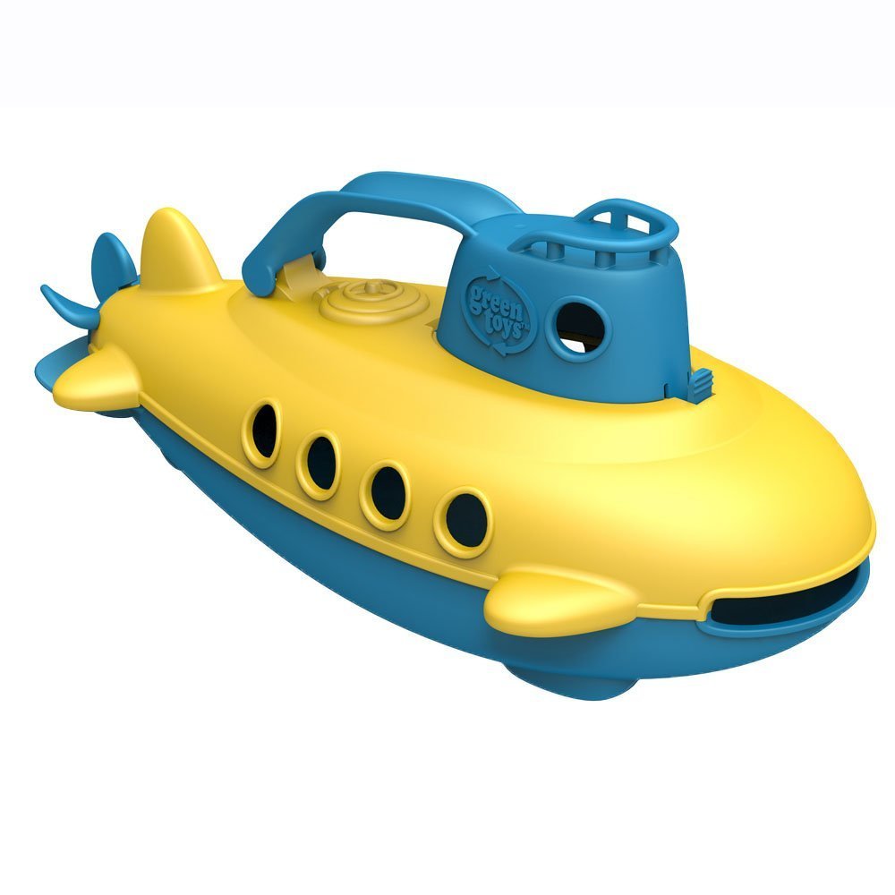 Green Toys Submarine, Blue/Yellow - Pretend Play, Motor Skills, Kids Bath Toy Floating Pouring Boat. No BPA, phthalates, PVC. Dishwasher Safe, Recycled Plastic.