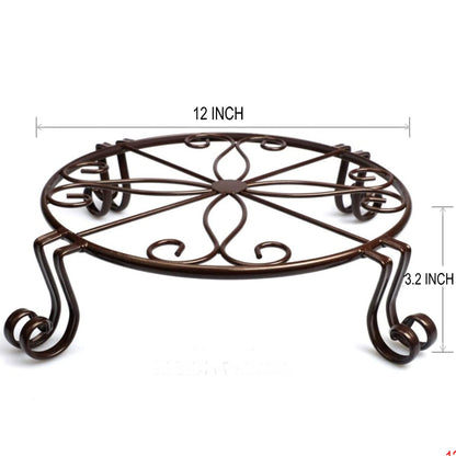 DearyHome 2 Pack 12" Plant Stands, Heavy Duty Rustproof Metal Plant Holders for Indoor and Outdoor Use, Wrought Iron Round Flower Stands for Patio, Balcony, and Garden (Bronze)