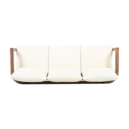 Merax 3 Seater Outdoor Acacia Wood Patio Sofa with Cushions for Porch, Garden, Backyard, Balcony, Brown wash, Beige Cushion