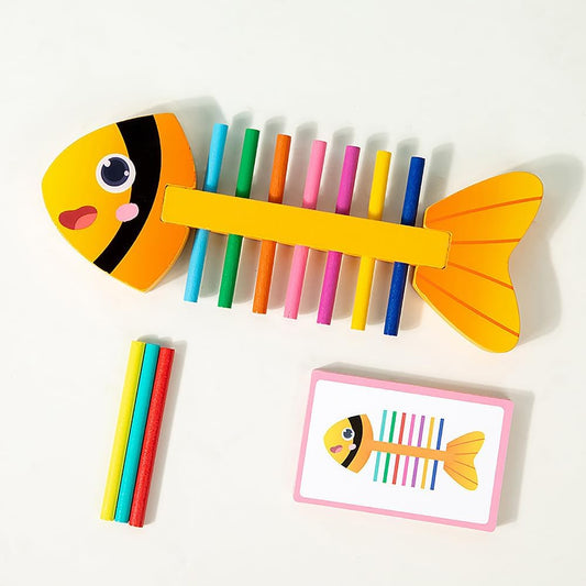 YXWELLIFE Montessori Fine Motor Skills Toys for Toddlers, Wooden Fishbone Color Matching & Sorting Toy with 20 Task Cards, Learning Educational Gifts for 3 4 5 6 Year Olds, Baby Sensory Training Toys