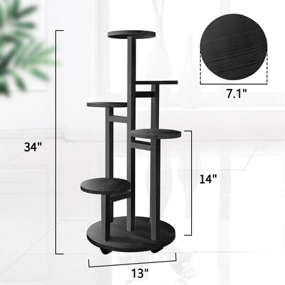 GEEBOBO 5 Tiered Tall Plant Stand for Indoor, Wood Plant Shelf Corner Display Rack, Multi-tier Planter Pot Holder Flower Stand for Living Room Balcony Garden Patio (Black)