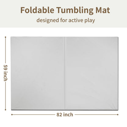 Yumiio Large Vegan Leather Baby Play Mat for Floor,1.3"Thick Foam 59x82 Foldable Waterproof Kids Play Mat,Stylish and Just Wipe-Clean Playmat for Baby Play on Floor (Grey)
