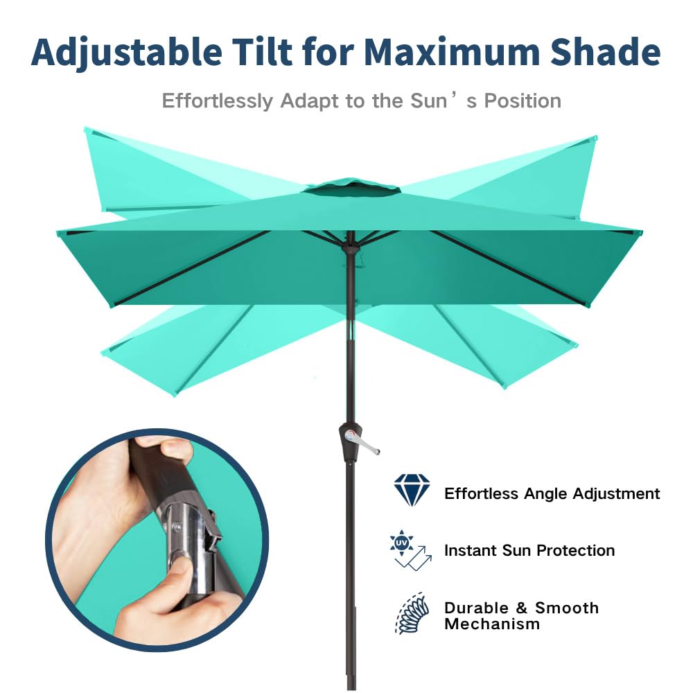 Patio Kingdom 6.5' x 10' Rectangular Patio Umbrella Large Outdoor Market Umbrella w/ UV Protection, Push Button Tilt and Crank Lift, Rectangle Table Umbrella for Garden, Deck, Pool, Patio, Turquoise Blue