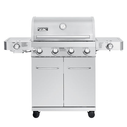 Monument Grills Larger 4+2 Burner Propane Gas Grills Stainless Steel Cabinet Style with Side & Side Sear Burners, Built-In Thermometer, and Knob Controls