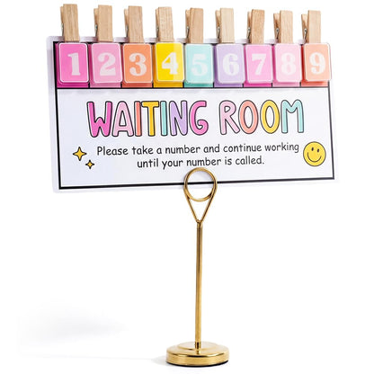 KACIOLA STUDIO Teacher Classroom Management Tools, Waiting Room Sign with Wooden Number Clips, Teacher's Helper Waiting Room Poster, Please Take a Number Classroom Poster for Student Management-Cute