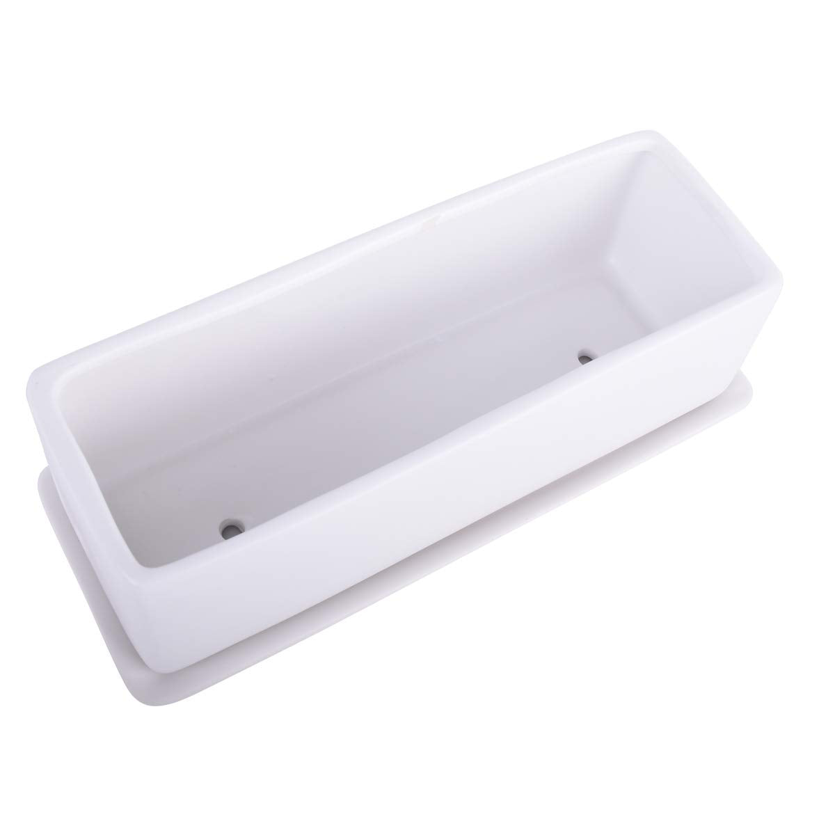 Vencer 12 Inch Rectangular Modern Minimalist Ceramic Succulent Planter Pot - Window Box with Saucer,Office Desktop Potted Stand,White,VF-0135