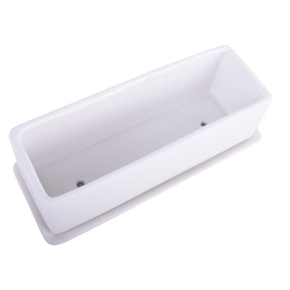 Vencer 12 Inch Rectangular Modern Minimalist Ceramic Succulent Planter Pot - Window Box with Saucer,Office Desktop Potted Stand,White,VF-0135