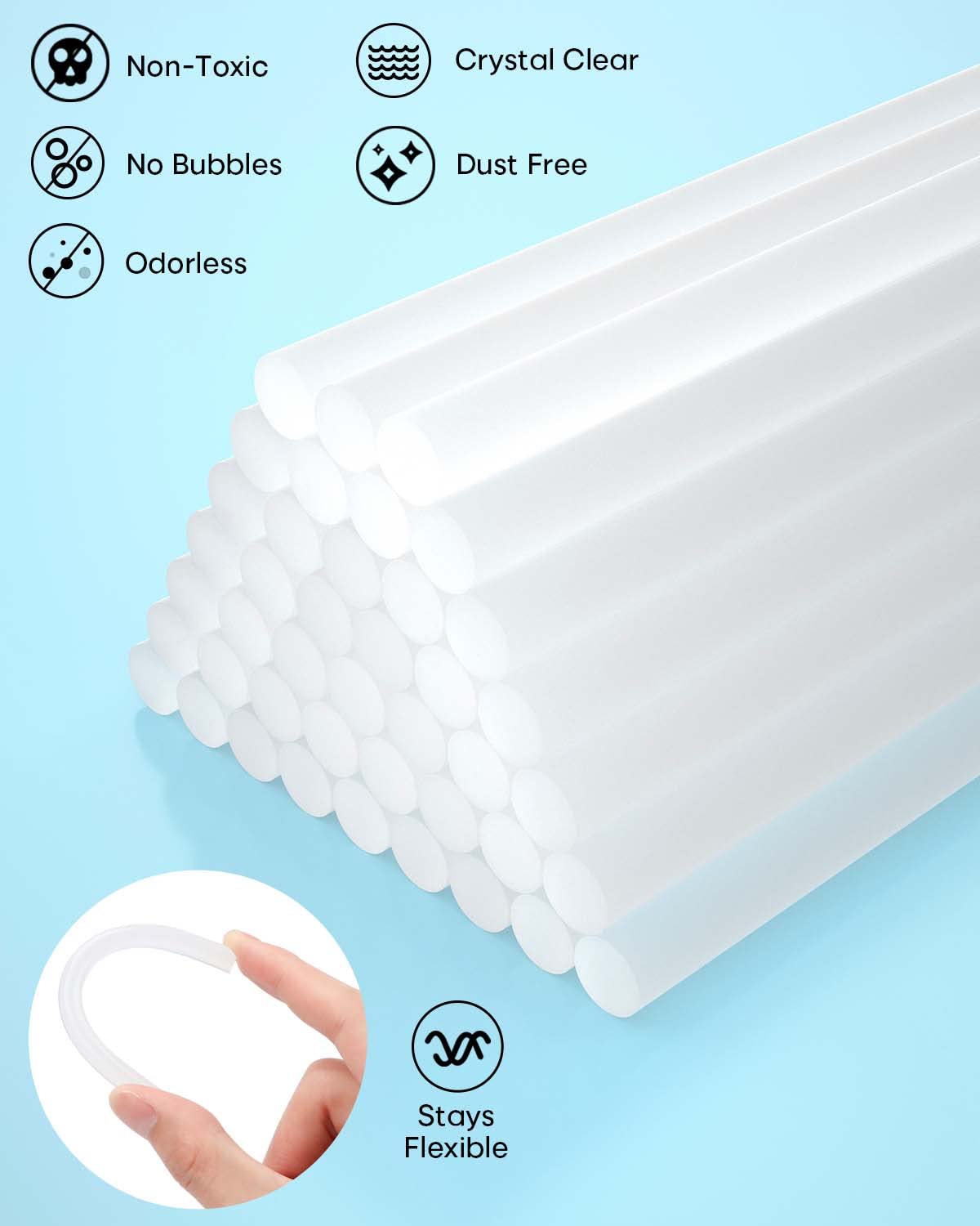 SHALL Mini Hot Glue Sticks, 0.27” Dia x 8” Long, 100-pack Clear Hot Melt Glue Gun Sticks for All-temp Mini Glue Guns, Multipurpose for Kids Adults DIY Art Craft Sealing Repairing Festival Decoration