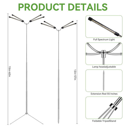 Grow Lights for Indoor Plants Full Spectrum,15-62 Inches Height Adjustable Dsektop and Standing Plant Growing Lights with Detachable Tripod Stand for Large and Small Plants, Auto On/Off Timer