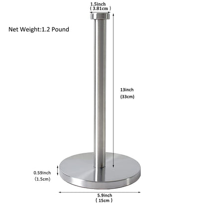 GWGTHZ Silver Standing Paper Towel Holder for Kitchen& Bathroom Countertop,Under Counter, Table Or BBQ, Standard or Jumbo-Sized Roll Paper (with Stainless Steel Base)