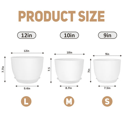 YNNICO Plant Pots 12/10/9 inch Set of 3, Flower Pots with Multi Mesh Drainage Holes, Large Planters for Indoor Outdoor Garden Plants and Flowers. (White)
