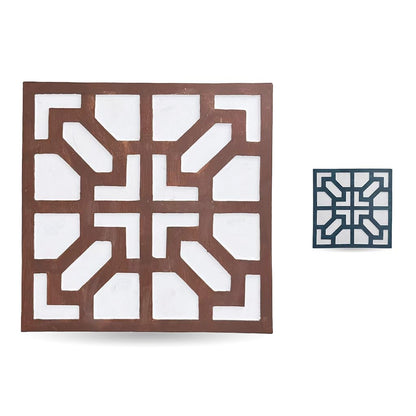 2 Pack Square Stepping Stones, 10” Cement Garden Path Stones in Moroccan Tile Design, Modern Geometric Outdoor Patio Decor, Weather-Resistant (Sahara Clay)