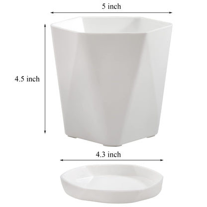 Foraineam Plastic Planters, Set of 8 White 5 inch Flower Pots with Drainage Holes and Trays, Suitable for Indoor and Outdoor Gardening