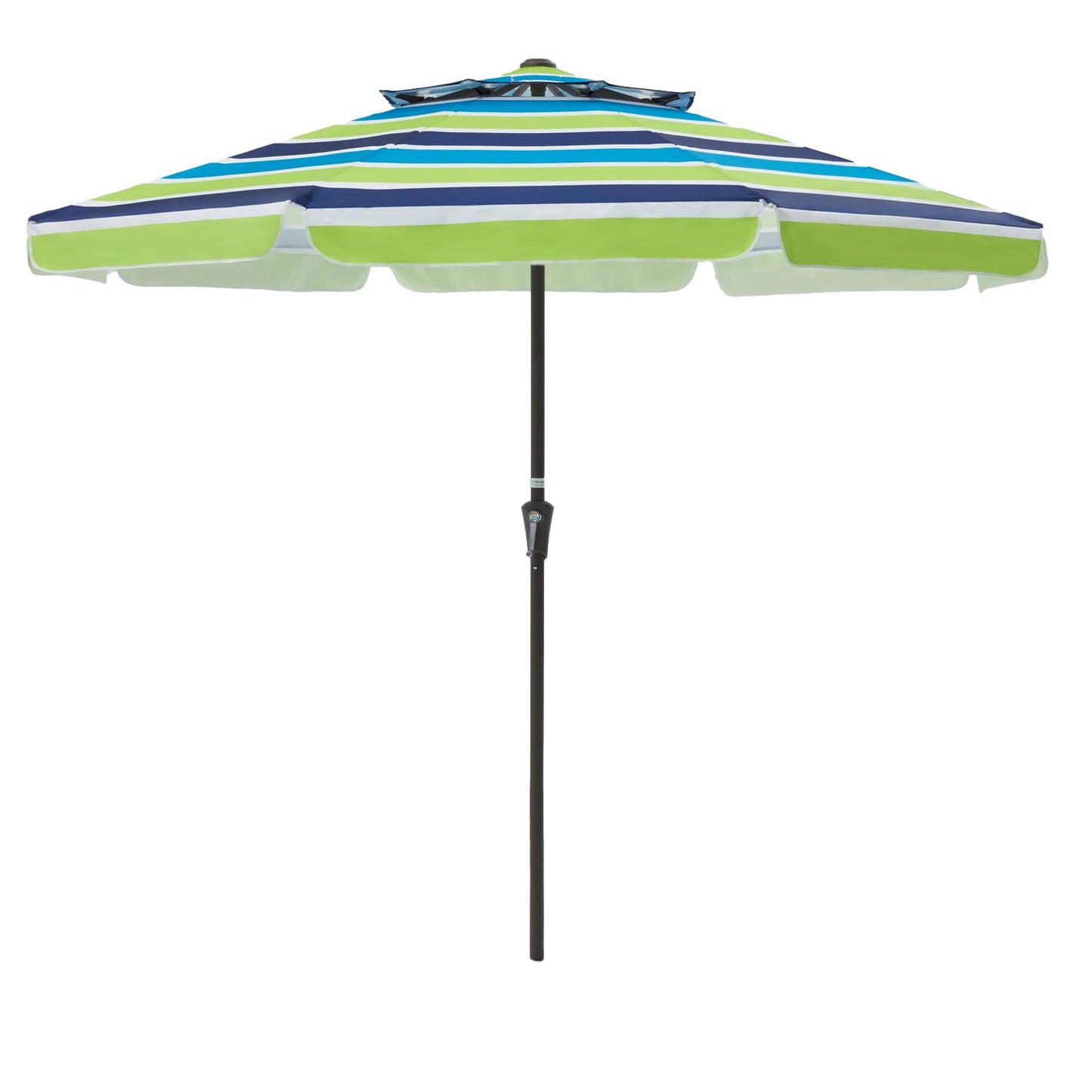 JEAREY 9' 2-Tiers Patio Umbrellas Outdoor Market Table Umbrella w/Push Button Tilt/Crank, 8 Sturdy Ribs, UV Protection Waterproof Sunproof(Bold Blue-Green Stripe)
