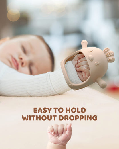 Baby Teething & Rattle Toy Set for Over 3 Months, Food Grade Silicone Teething Mitten and Rattle Teething Toy