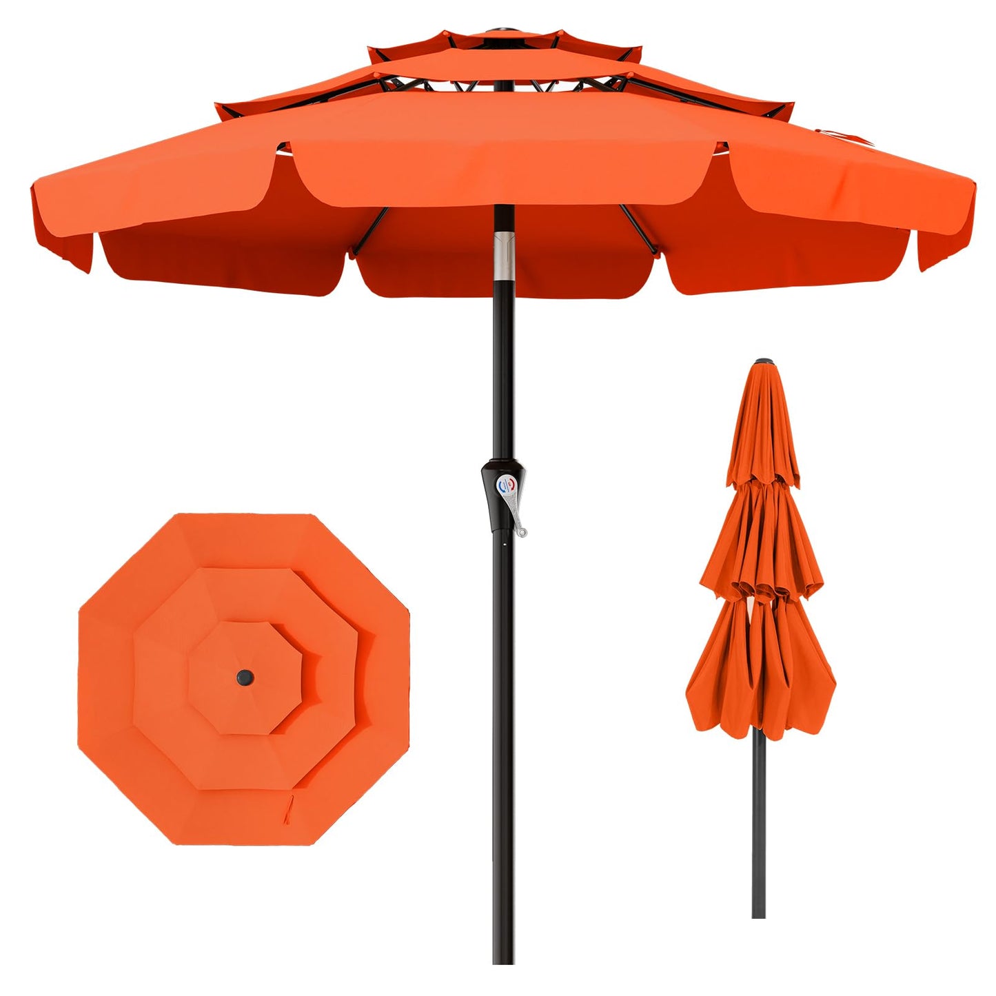 AreShark 9FT 3-Tiers Patio Umbrella with Valance, Outdoor Umbrellas with Crank/Tilt, Table Market Umbrella Vented w/ 8 Sturdy Ribs for Garden, Deck, Backyard, and Pool, Orange