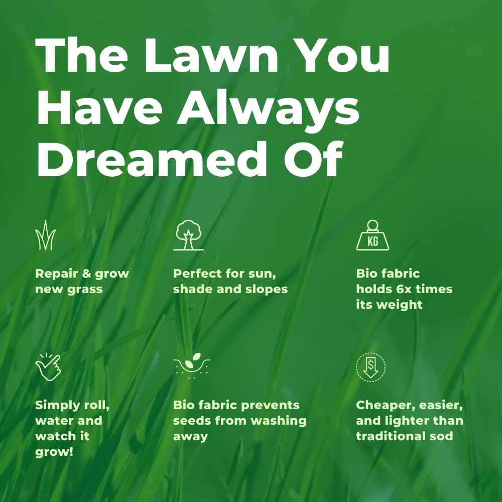 Growtrax Biodegradable Grass Seed - 100 SQFT Bermuda Rye - Grass Seed and Fertilizer for Lawns, Dog Patches & Shade - Just Water & Grow - No Fake or Artificial Grass