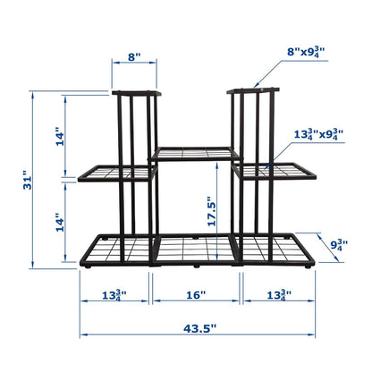 MTB Garden 3 Tier 8 Potted Metal Large Plant Stand for Indoor Outdoor Flower Pot Display Planter Shelf, Charcoal Grey