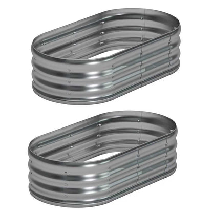 Foxlang 4x2x1ft(2 Pack) Galvanized Oval Raised Garden Bed,Outdoor Planter Box Metal Patio Kit Planting Bed for Vegetables Flowers Herb,Silver