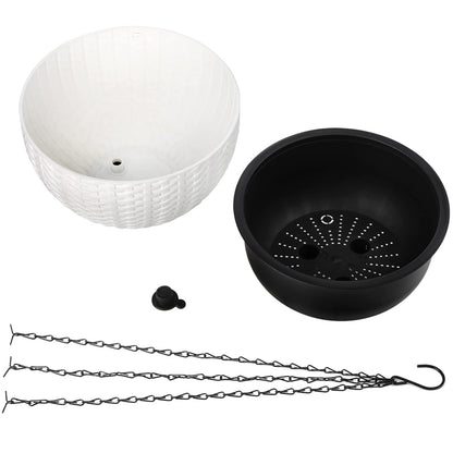 Foraineam 10.2 Inch Dual-pots Design Hanging Basket Planters Self-Watering Indoor Outdoor Hanging Flower Plant Pot with Drainer and Chain (White)