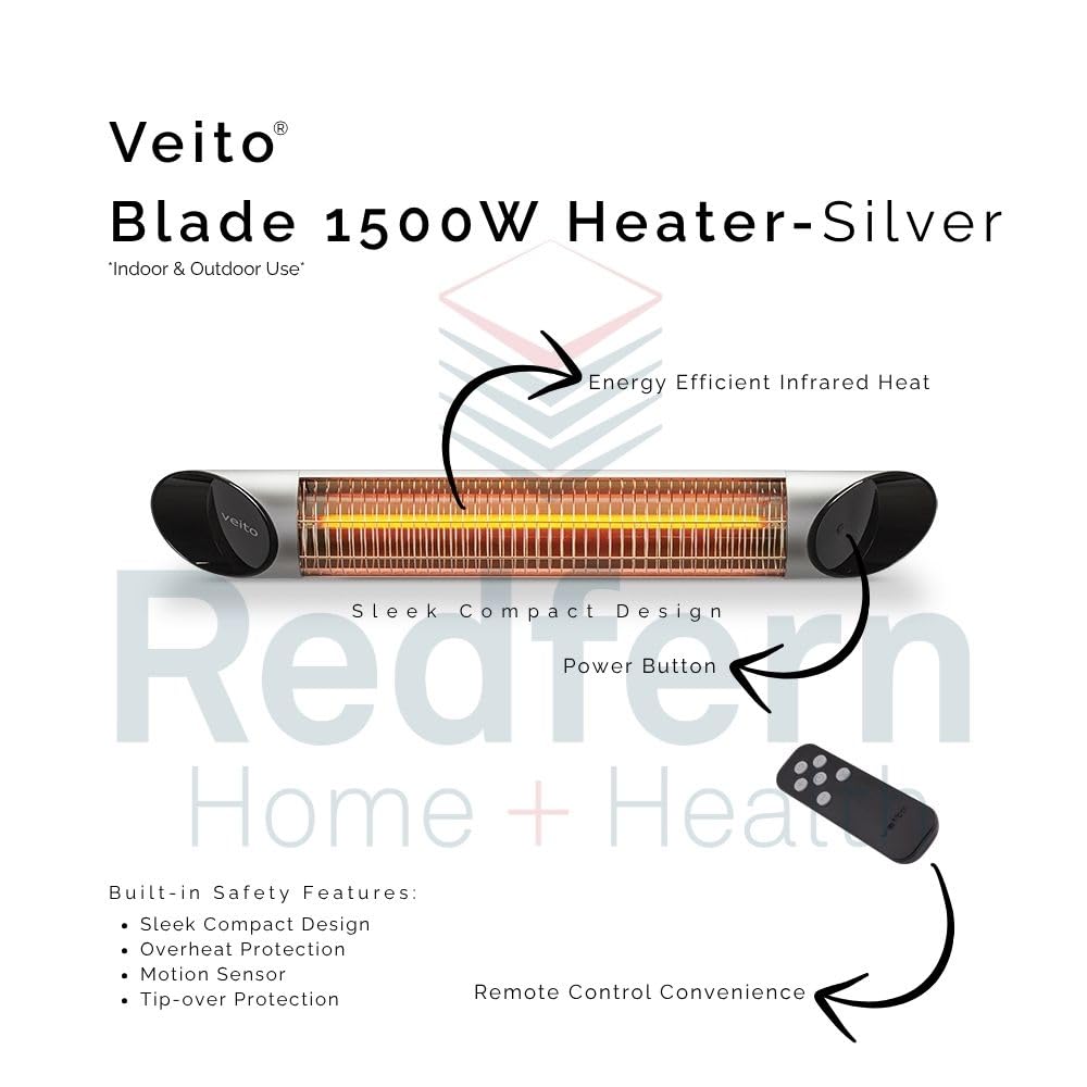 Veito Blade Infrared Heater 1500W Silver with Remote Control