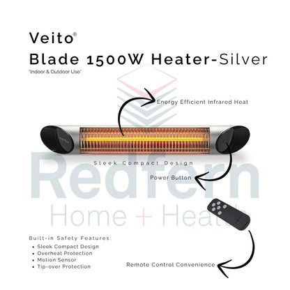 Veito Blade Infrared Heater 1500W Silver with Remote Control