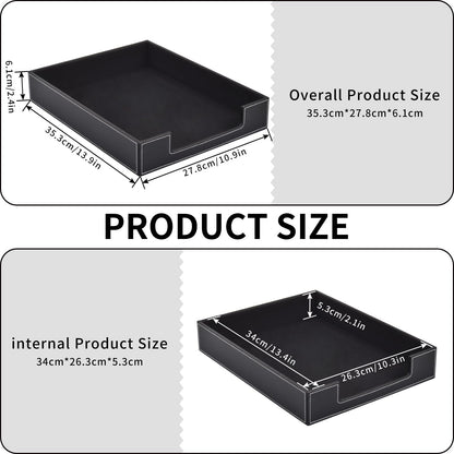 Leather Letter Tray, Office Supplies Desk Organizer for Mail Paper Files Magazines Jewelry Cosmetics,Luxury Letter Holder&Multipurpos Stackable Office Desktop Storage Box ,Black