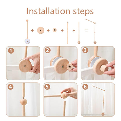 WIOSOUL Baby Crib Mobile Arm Wooden Holder with Rotating Music Box Nursery Decor Attachment Safe Anti Slip Set for Baby Girls Boys Nursery Decor