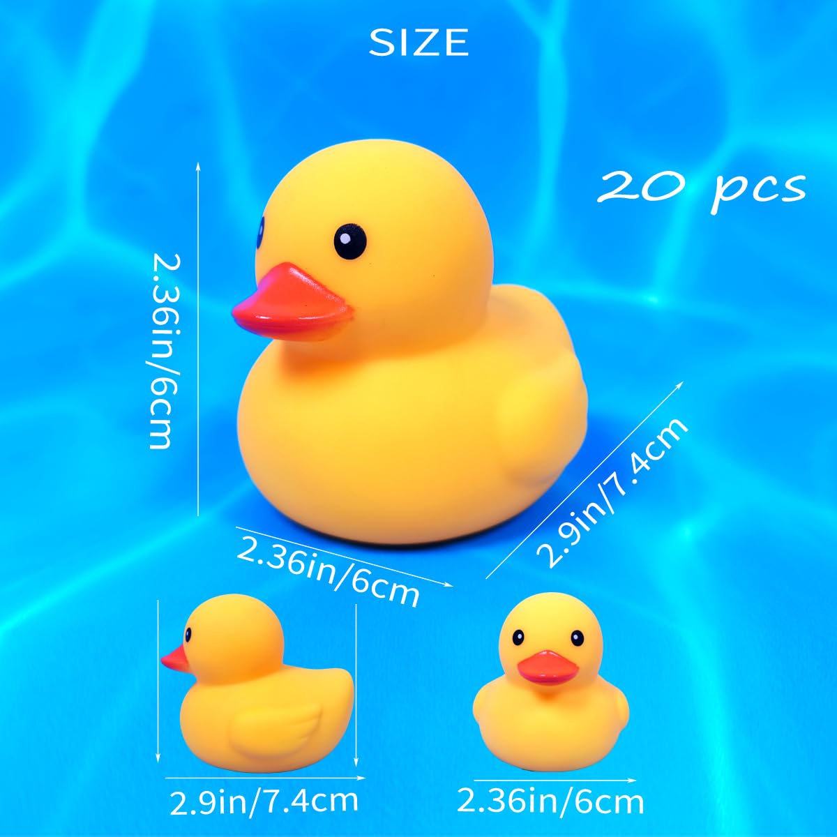 Kalafona Waterproof No Squeak No Hole No Bebe Noise 20 Pcs 3 Inch Rubber Funny Yellow Ducky Duck Bath Pool Toy Without Hole for Kid Shower Bathtub Toy Birthday Party Decor Cake Topper in Bulk